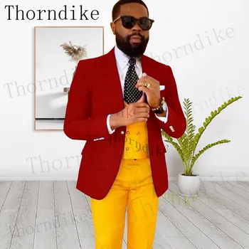 Мужской модный Красный блейзер Thorndike, брюки с жилетом, Вечерние костюмы для мужчин, Приталенный Свадебный Смокинг Жениха из 3 предметов на заказ