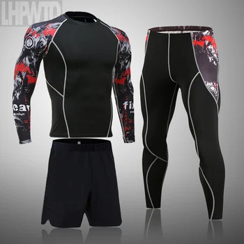 Мужской спортивный костюм MMA rashgard, мужская быстросохнущая спортивная одежда, Компрессионная одежда, комплект для фитнеса, термобелье, леггинсы