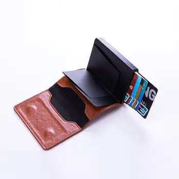 Мужчины Женщины Алюминиевый противоугонный Кожаный бумажник для карт, автоматические всплывающие металлические держатели банковских карт RFID ID, бизнес-кейс для кредитных карт