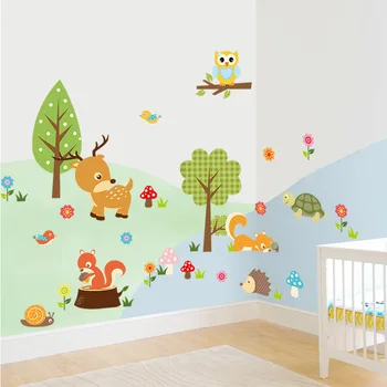 Мультяшные Лесные Животные Наклейка на стену Детские комнаты для малышей Наклейки для гостиной Обои Спальня Детская Фон Наклейки для домашнего декора