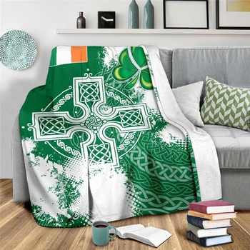 Мягкие теплые фланелевые одеяла с ирландским кельтским крестом, лоскутное одеяло для путешествий в самолете, переносное зимнее одеяло для домашнего декора.