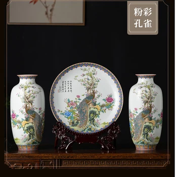 Набор керамических ваз для цветов Цзиндэчжэнь, современное украшение для дома, декоративное украшение из роз и птиц ручной работы