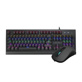 Набор проводных клавиатуры и мыши Rapoo V185 с 104 механическими клавишами для игр, Системы Подсветки с классным Смешиванием цветов, Износостойкий Черный