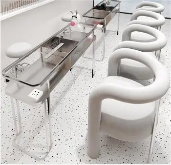 Набор стеклянных маникюрных столов и стульев Silver tie, одинарная двойная тройная каменная тарелка, стол и стул для маникюрной мастерской