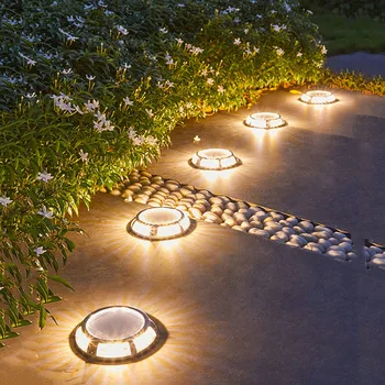 Наружная садовая дорожка с встроенным освещением, солнечные наземные фонари, дисковый светильник для лестницы во дворе, патио, 9 светодиодов, водонепроницаемое ландшафтное освещение