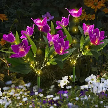 Наружный Солнечный Садовый светильник, 2 упаковки Солнечного света для сада орхидей Дендробиум с 7 цветами, Водонепроницаемый Солнечный свет для дорожки