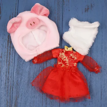 Наряды для куклы Блит, комплект новогоднего платья со шляпой для куклы 1/6 сустава