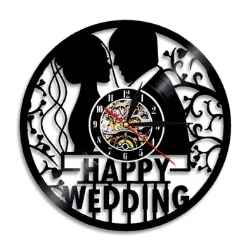 Настенные часы Happy Wedding Пара выходит замуж За декоративные часы, сделанные из виниловой пластинки, настенные часы ручной работы, свадебные подарки