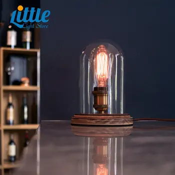Настольная лампа со стеклянным абажуром, деревянный Ретро Креативный ночник с лампочкой, прикроватная тумбочка для спальни, кафе, бар, настольная лампа