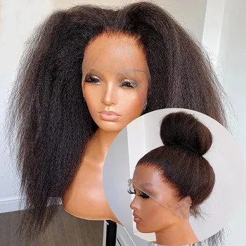 Натуральный длинный 28-дюймовый мягкий черный парик с прямыми кудрявыми волосами цвета Яки для женщин, натуральный прямой парик с волосками младенца в африканском стиле