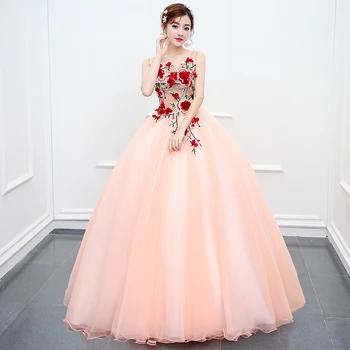 Нежные светло-розовые платья для дебютанток, элегантные бальные платья без рукавов длиной до пола, Пышные платья с цветочным принтом и круглым вырезом.