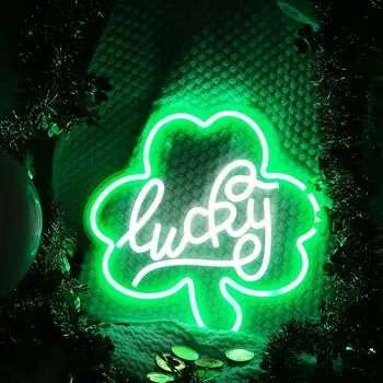 Неоновая вывеска Lucky Leaf с питанием от USB для настенного искусства в спальне, светодиодная неоновая подсветка с регулируемой яркостью для декора вечеринки в гостиной
