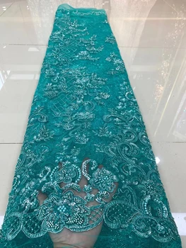 Нигерийская сетчатая кружевная ткань с блестками ручной работы Африка 2022 высококачественное роскошное тюлевое кружево из бисера для пошива свадебного вечернего платья