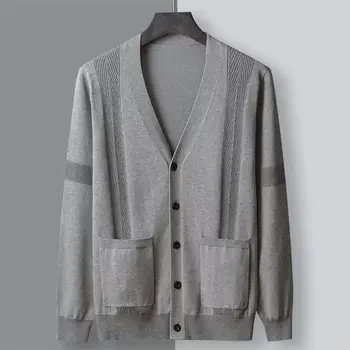 Новая весенне-осенняя мужская мода, Вязаный кардиган с карманами, пальто, мужской Повседневный свитер, пальто, Мужская верхняя одежда с длинным рукавом, Одежда D148