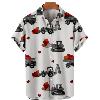 Новая Гавайская Мужская Повседневная Пляжная Рубашка В Пляжном Стиле С Коротким Рукавом, Дышащая Модная Мужская Рубашка Поло С воротником-стойкой, 3D Печать, Оверсайз, Свободные Рубашки