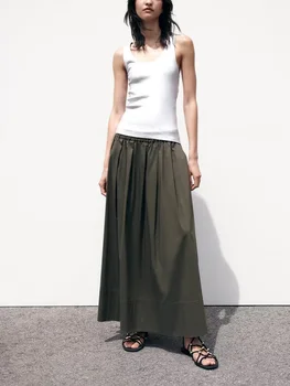 Новая летняя женская универсальная юбка-качалка высокого класса, юбка для темперамента, повседневная юбка из поплина с эластичной резинкой на талии