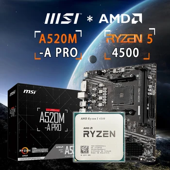 Новая материнская плата AMD Ryzen 5 4500 R5 4500 + MSI A520M-A PRO Micro ATX AMD A520 DDR4 M.2 USB3.2 STAT 3.0 SSD 64G CPU Socket AM4