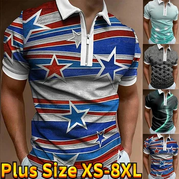 Новая мужская тонкая рубашка с уникальным принтом и короткими рукавами, повседневная одежда на молнии с короткими рукавами, простая атмосферная повседневная одежда XS-8XL
