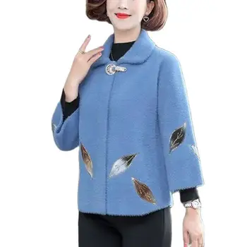 Новинка 2023, имитирующая норковое флисовое пальто Ms, Зимний свитер, женская куртка для матерей среднего возраста, осенняя одежда, женский шерстяной топ