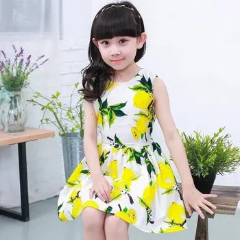 Новое летнее винтажное платье для девочек с лимонным принтом, Элегантные детские желтые платья для девочек, платье с лимонным принтом без рукавов, детская одежда 4-13 Т