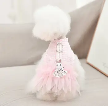 Новое платье для собак и кошек, юбка-пачка в клетку и бант, юбка для щенков, весенне-летняя одежда, одежда 5 размеров, 2 цвета