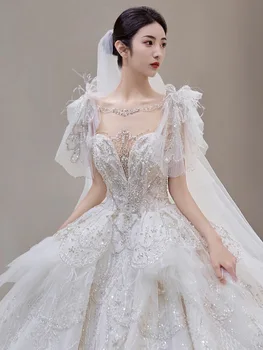 Новое роскошное свадебное платье 2023 года с кружевной вышивкой и шлейфом без спинки Большого размера, сшитое на заказ Свадебное платье Vestido De Noiva