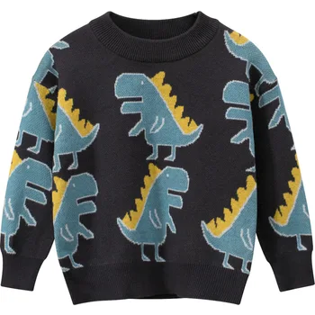 новоприбывший зимний детский свитер, одежда для мальчиков, детское вязаное пальто, оптовые продажи, учащиеся 2-7 лет, 90-140 серый хлопок с динозаврами