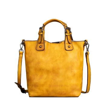 Новые женские сумки из воловьей кожи, ретро-однотонные женские сумки из натуральной кожи, дизайнерские сумки, Роскошная Желтая Женская сумка для рук