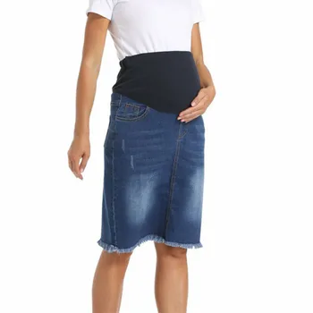 Новые модные летние джинсовые юбки для беременных, эластичная одежда с высокой талией для беременных, стрейчевая повседневная джинсовая юбка для беременных 2023 г.