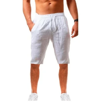 Новые мужские хлопчатобумажные льняные шорты, брюки, Мужские Летние Дышащие однотонные льняные брюки, уличная одежда для фитнеса, S-3XL
