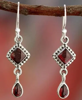 Новые серьги-крючки в форме капли с серебряным покрытием, персонализированные женские серьги с ретро-инкрустацией из красного камня