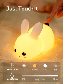 Ночники с сенсорным кроликом, Силиконовые перезаряжаемые USB-лампы с регулируемой яркостью для детей, подарки для малышей, Мультяшный милый ночник с кроликом