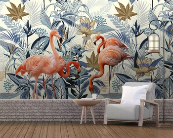 обои beibehang домашний декор в европейском стиле HD рисованные тропические растения фламинго бесшовный мозаичный фон 3D обои