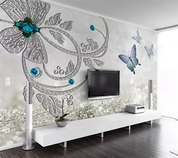 обои на заказ beibehang 3D Фотообои Роскошные Европейские украшения с хрустальным цветком и бабочкой Обои для ТЕЛЕВИЗОРА papel de parede