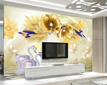 Обои на заказ Beibehang Золотой Цветок Лебединое Озеро Ювелирные изделия Шелковый фон для телевизора Фон для гостиной спальни 3D Обои фреска