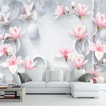 Обои на заказ, свежие и элегантные 3d обои украшения с тиснением в виде цветка магнолии, ТВ-фон, стена, гостиная, спальня, 3D обои