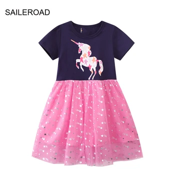 Одежда для маленьких девочек SAILEROAD Хлопчатобумажная Летняя детская одежда принцессы с коротким рукавом, сетчатые платья с единорогом, детская одежда для маленьких девочек