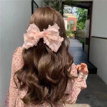 Однотонная заколка для волос с кружевным бантом в Корейском стиле для девочек, модная заколка-бабочка, весенняя заколка из сплава, женская шпилька, аксессуары для волос