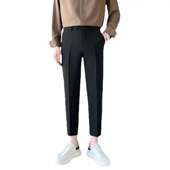 Однотонные костюмные брюки, мужские модные Светские Мужские брюки, Корейские Свободные Прямые Широкие Мужские Офисные брюки R112