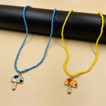 Ожерелье с грибами из бисера для женщин, милое ювелирное ожерелье y2k, красочные украшения с эмалью, детские украшения