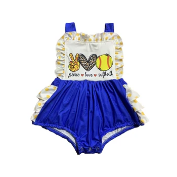 Оптовая продажа детского комбинезона Peace Love Бейсбольная одежда Летний комбинезон для маленьких девочек