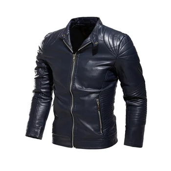 Осенняя новая мужская повседневная винтажная кожаная куртка, пальто, мужская мода, байкерский мотоцикл, воротник-стойка, пальто из искусственной кожи высокого качества