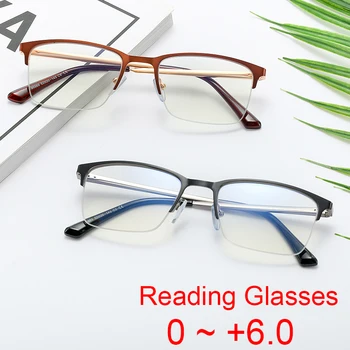 Очки для чтения в металлической оправе, Мужские Прозрачные Квадратные Очки для пресбиопии с защитой от синего света, Модные Компьютерные очки, Мужские 0 ~ + 6,0