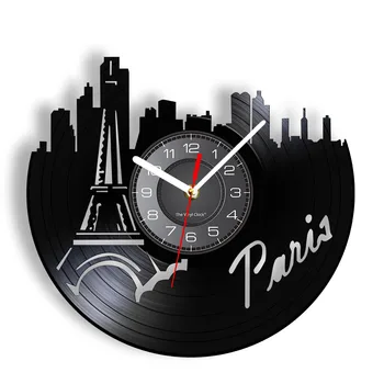 Парижский пейзаж, современные настенные часы со светодиодной подсветкой, романтический городской пейзаж, Французский городской пейзаж, виниловая пластинка, настенные часы в стиле ретро