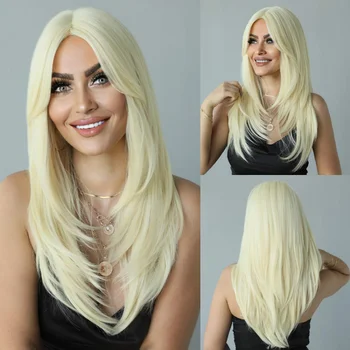 Парики из медовых блондинок для женщин, парик с челкой, длинные прямые волосы из HD фронтальных термостойких волокон, парик для ежедневного косплея, синтетические волосы