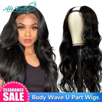 Парики с U-образной частью Body Wave для женщин, дешевые Бразильские Бесклеевые парики из человеческих волос Ali Grace, U-образные кружевные парики из человеческих волос