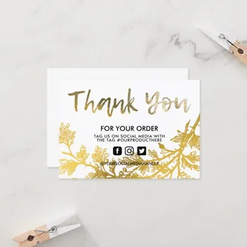 Персонализируйте визитную карточку с логотипом, Золотую открытку с благодарностью в цветочек, пользовательскую текстовую социальную медиальную карточку
