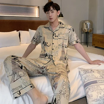 Пижама мужская Короткий комплект из микрофибры Плюс размер 6XL Пижама Летний комплект для отдыха Мужская пижама Пижама со штанами Пижамные штаны