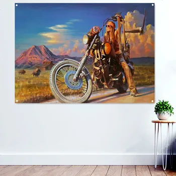 Плакат с изображением мотоцикла Easy Rider и принты, Баннер, флаг, Пещера человека, Гараж, Мастерская по ремонту локомотивов, Декор стен, Роспись, Гобелен