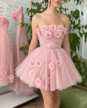 Платья для встречи выпускников с розовым цветком, праздничное платье для девочек из тюля, выпускное платье для школы, коктейльные платья